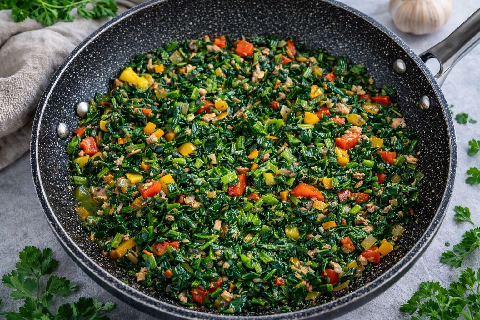 Pondu with peppers in a pan